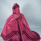 GARNET SILK TRAINED RECEPTION GOWN, c. 1864