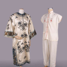 ONE EMBROIDERED SILK ROBE &amp; ONE PAIR SILK PAJAMAS, c. 1940 &amp; 1950s