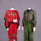 TWO SILK HOSTESS ENSEMBLES, c. 1980 &amp; c. 1972