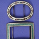 2 FRENCH ENAMELLED STERLING BUCKLES, c. 1910