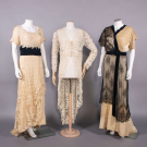 TWO LACE &amp; SILK EVENING GOWNS &amp; IRISH CROCHET LACE COAT, 1912
