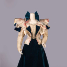 PATTERNED SILK &amp; VELVET DINNER GOWN, MILWAUKEE, 1895