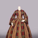 PRINTED WOOL DAY DRESS, MID 1840s