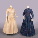 TWO HAND SEWN COTTON DAY DRESSES, c. 1880