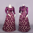 CHRYSANTHEMUM PATTERNED SILK DINNER GOWN, c. 1892