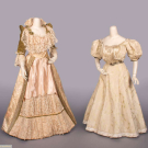 TWO LABELED PATTERNED SILK EVENING GOWNS, NEW YORK, MID-LATE 1890s