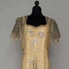 SEQUINED CREAM NET EVENING GOWN, c. 1940