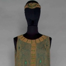 GREEN &amp; GOLD BEADED DRESS, c. 1921