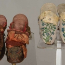TWO PAIR LADIES' BEADED MULES, 1770s &amp; 1870s