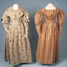 TWO ROLLER PRINTED COTTON DAY DRESSES, 1825-1839