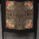 BLACK SILK FLORAL &amp; LAME SHAWL, 1920s