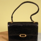 HERMES BLACK ALLIGATOR HANDBAG, LATE 20th C