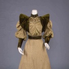 GREEN SILK &amp; VELVET AFTERNOON DRESS, c. 1895