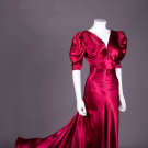 CRIMSON SILK SATIN EVENING GOWN, MID 1930s