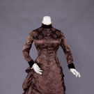 PATTERNED SILK BUSTLE DRESS, c. 1886