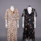 TWO PRINTED SILK &amp; CREPE DAY DRESSES, c. 1930