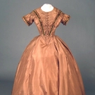 TOBACCO BROWN SILK DAY DRESS, 1860s
